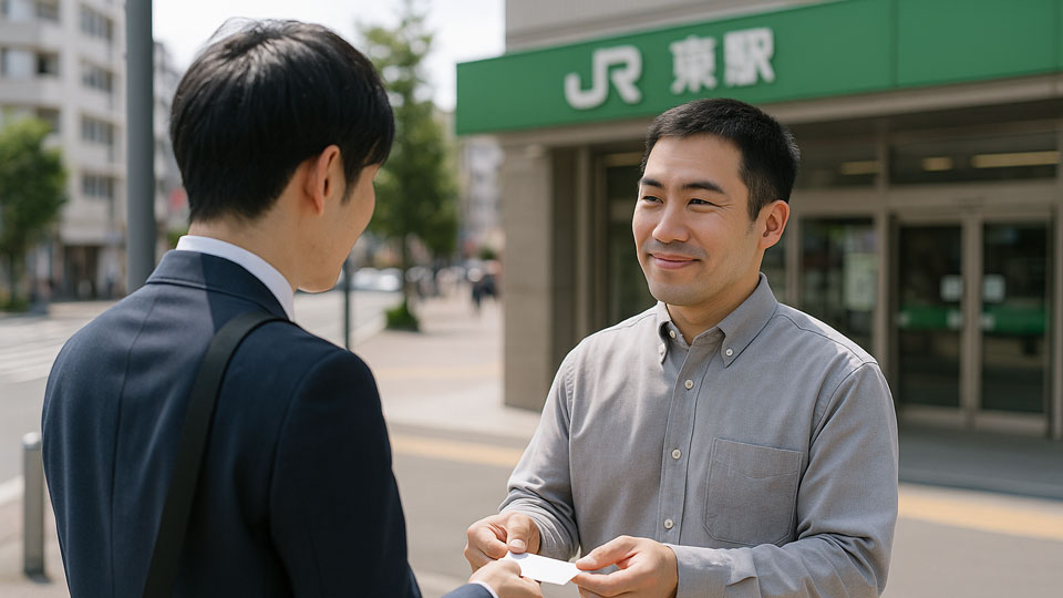 駅で集合する様子