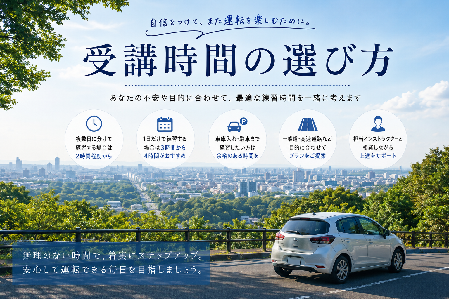 ペーパードライバー講習で何時間受ければよいかを考える受講時間の選び方イメージ