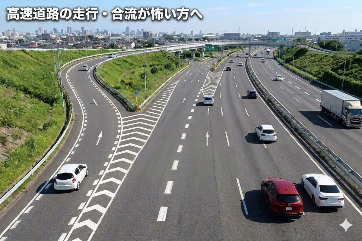 高速道路の走行や合流に不安があるペーパードライバー向けの練習イメージ