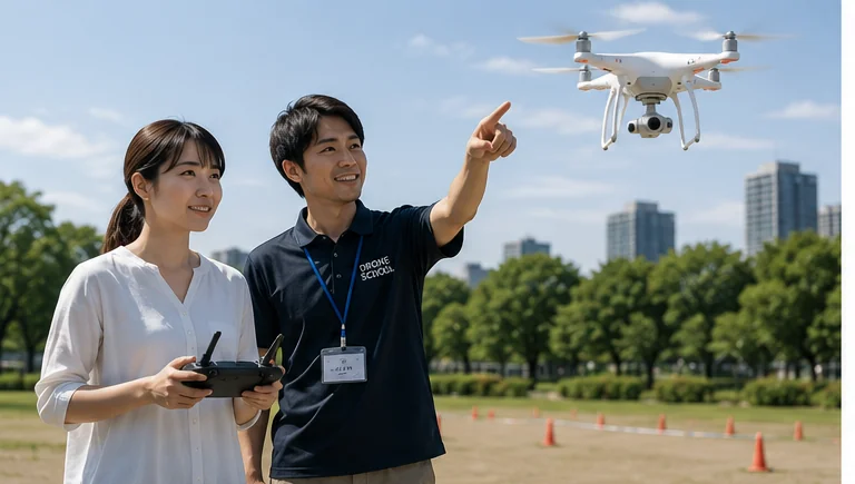 東京上野のドローン教習所でドローンを学ぶ受講者